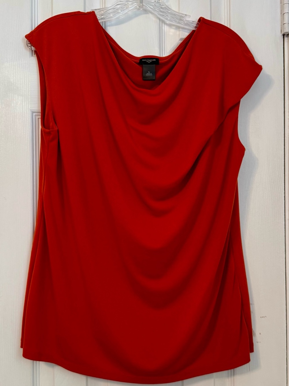Ann Taylor Red Draped Cowl Neck Cap-Sleeve Blouse size xl